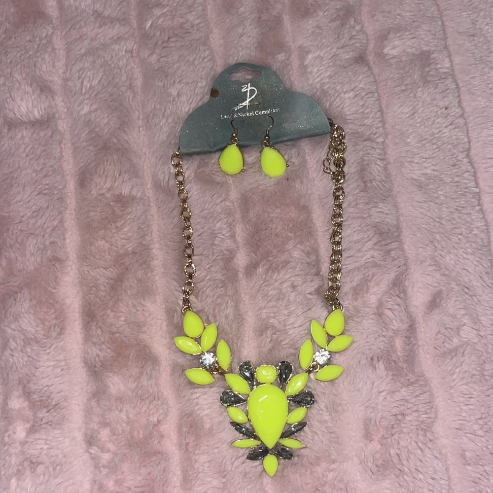 Bright Yellow Statement Necklace and Earring Set